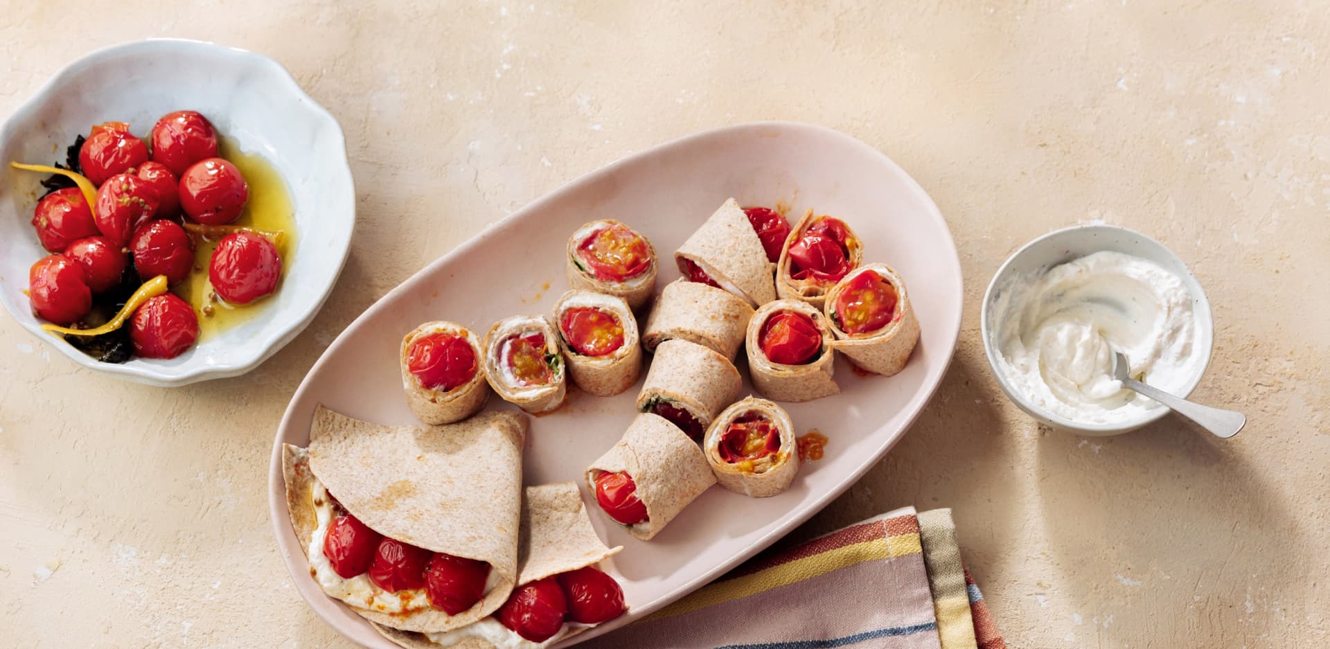Wraps met gekonfijte Honingtomaten en ricotta