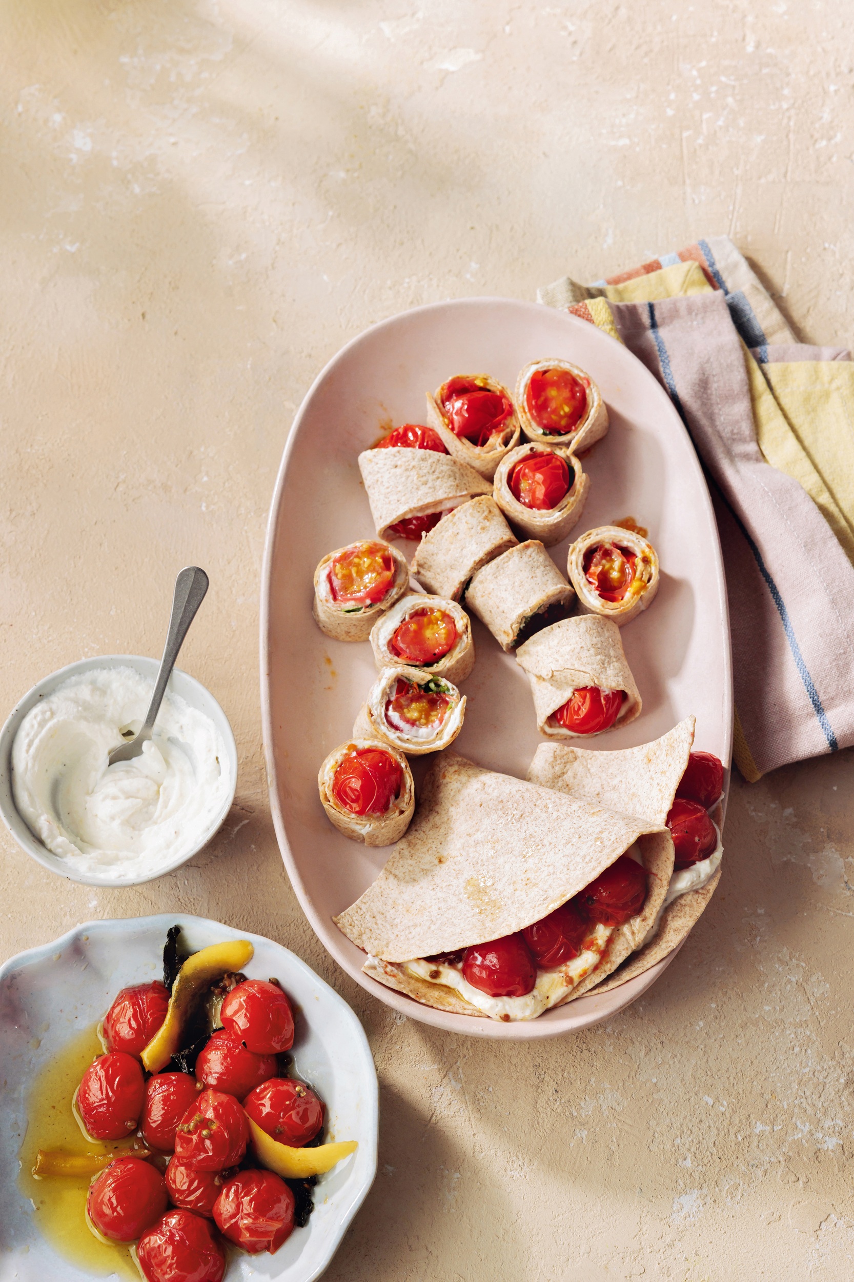 Wraps met gekonfijte Honingtomaten en ricotta