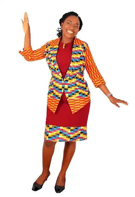 Akwete Kente Print Pencil Dress And Blazer Set – Structured Fit With Button Detail And 3/4 Sleeves
