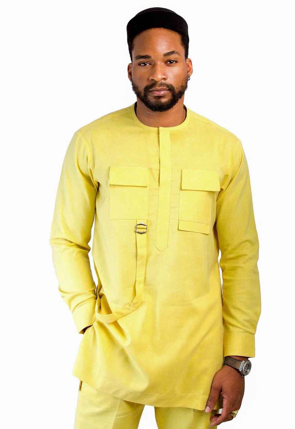 Buckle Yellow 2-Piece Men's Kaftan Set – Modern African Elegance