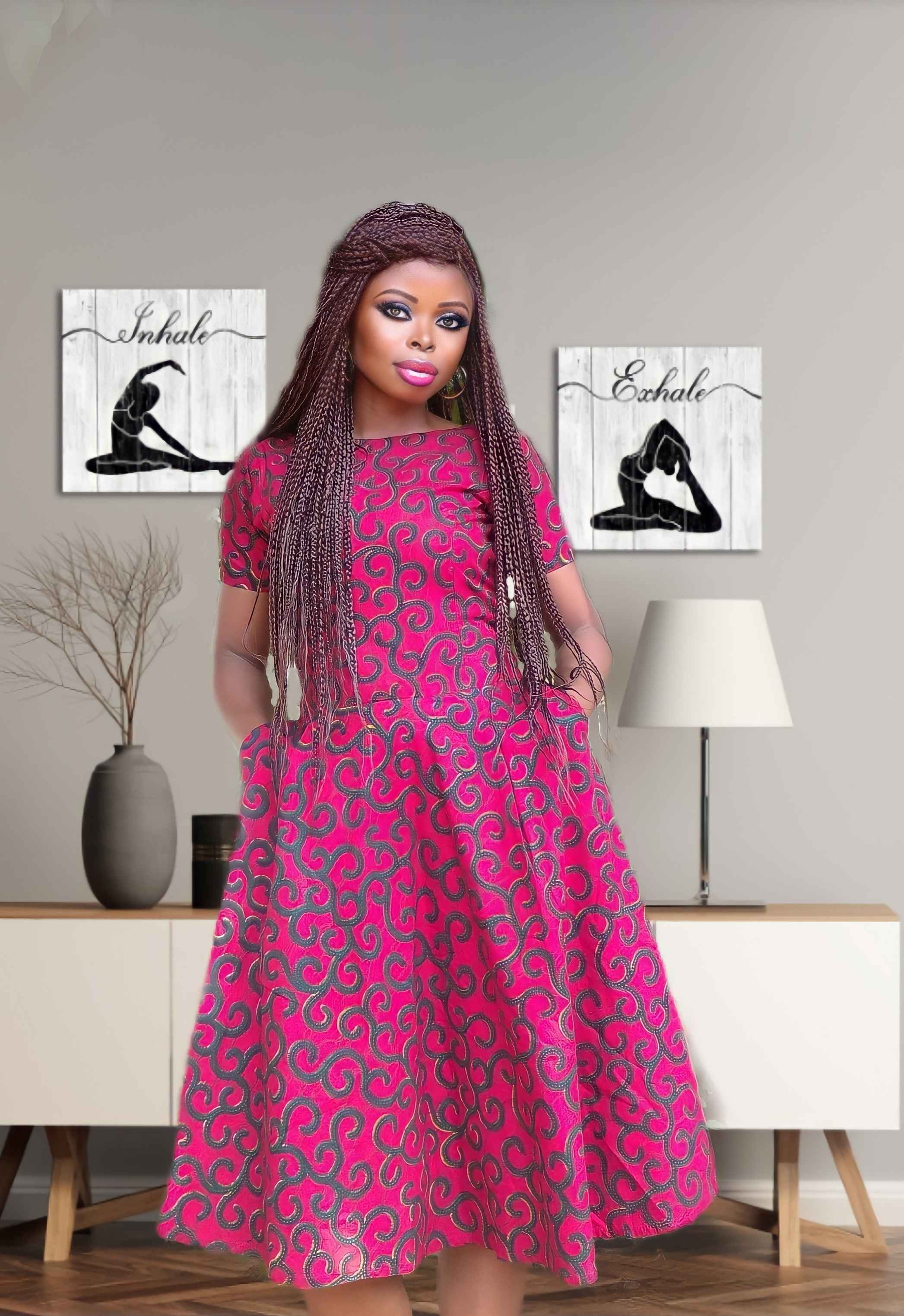 Kerin Wide High Neck Short Sleeve Pocket Dress