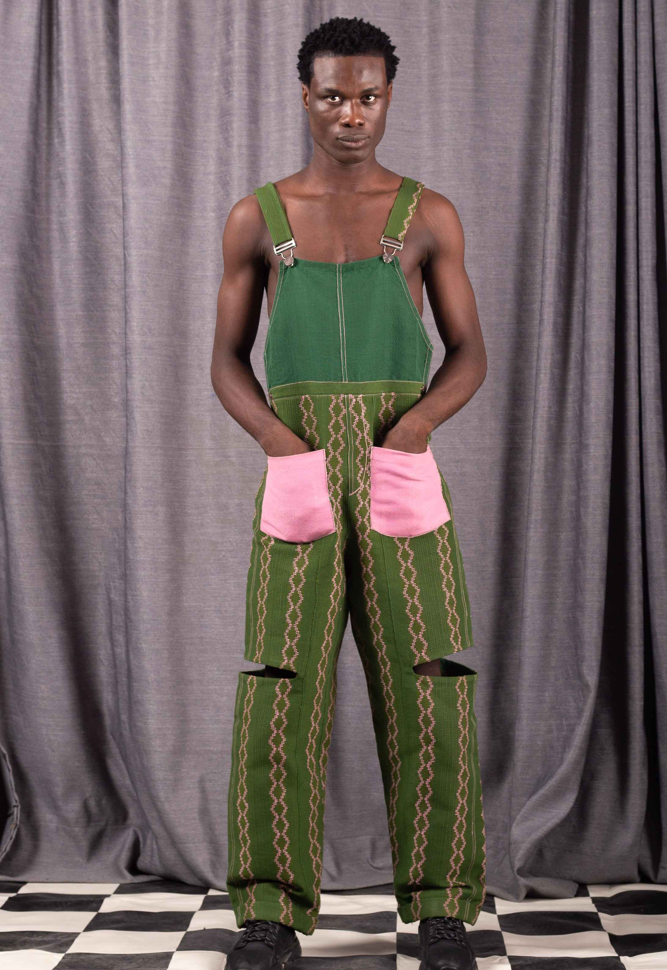 Adeola Easy Fit Patterned Dungaree With Handwoven Asooke Fabric