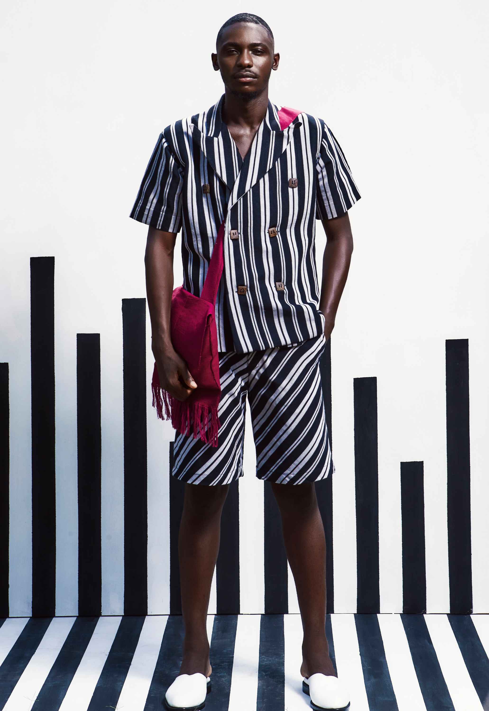 Akanni Striped Double-Breasted Shorts And Jacket 2-Piece Suit