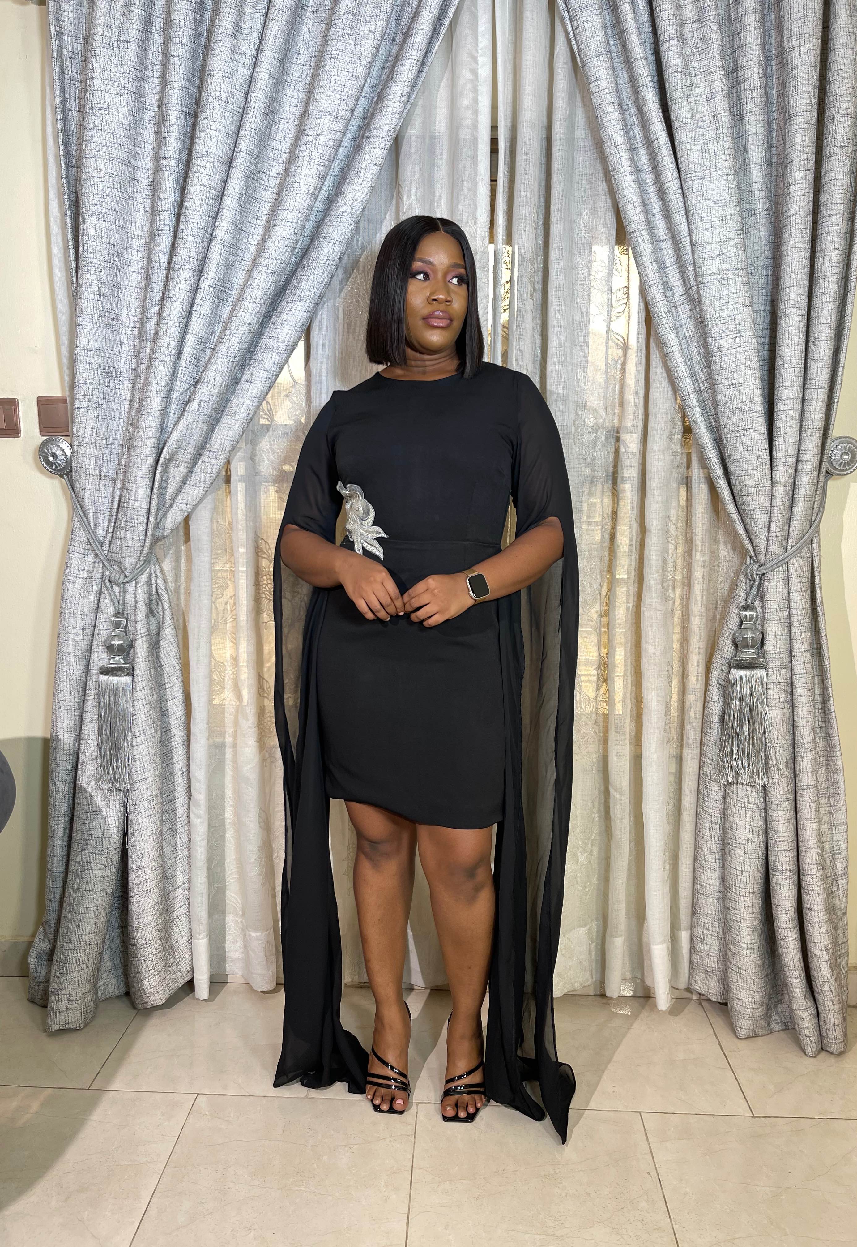 Amina Rêve Cape Sleeve Short Dress