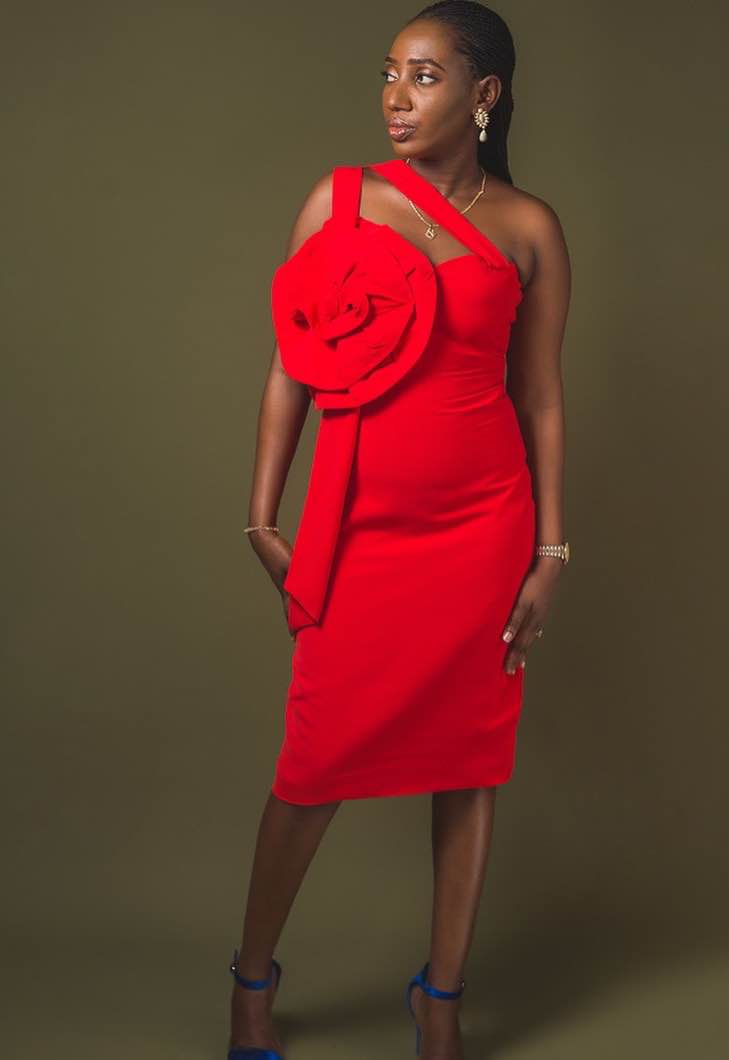 Rosie One-Shoulder Bodycon Dress With Dramatic Floral Applique