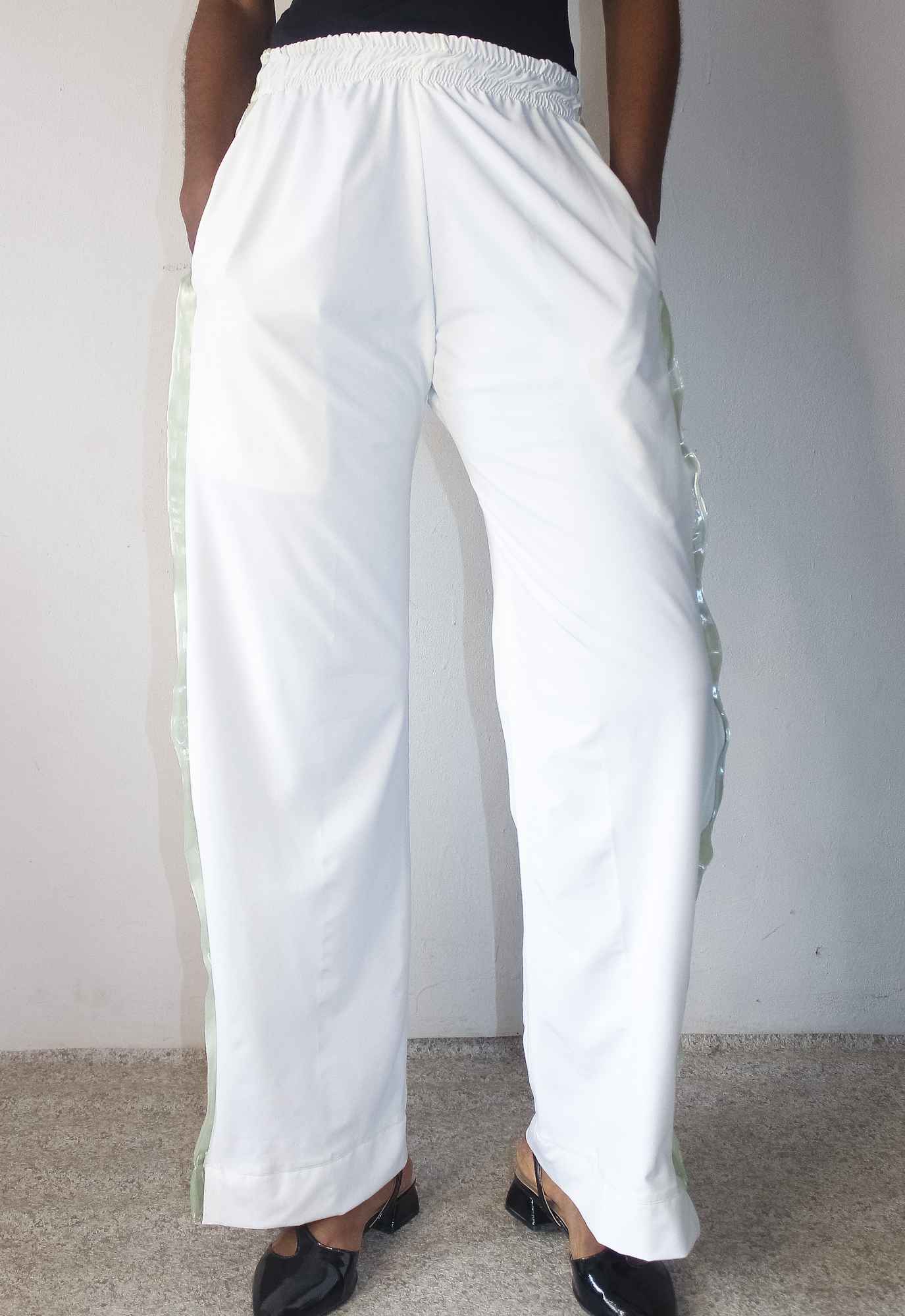 Wide-Leg Track Pants With Zipped Slits And Free-Sewn Stripe