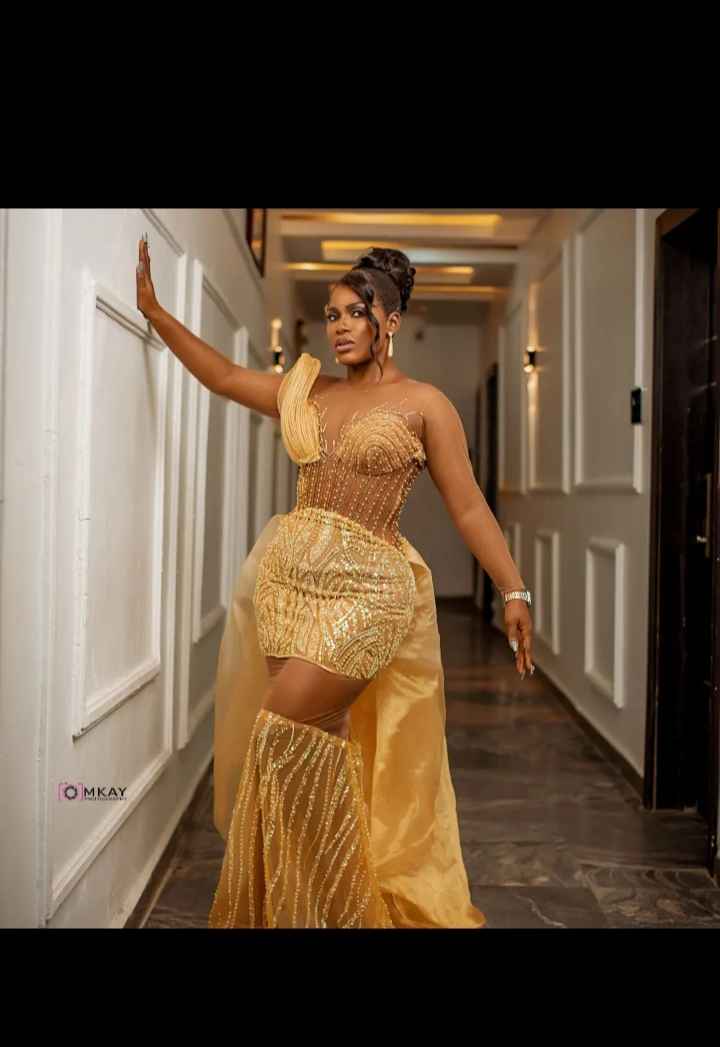 Luxury Beaded Lace Dress – Hand-Beaded Formal Gown with Sheer Knee Detail