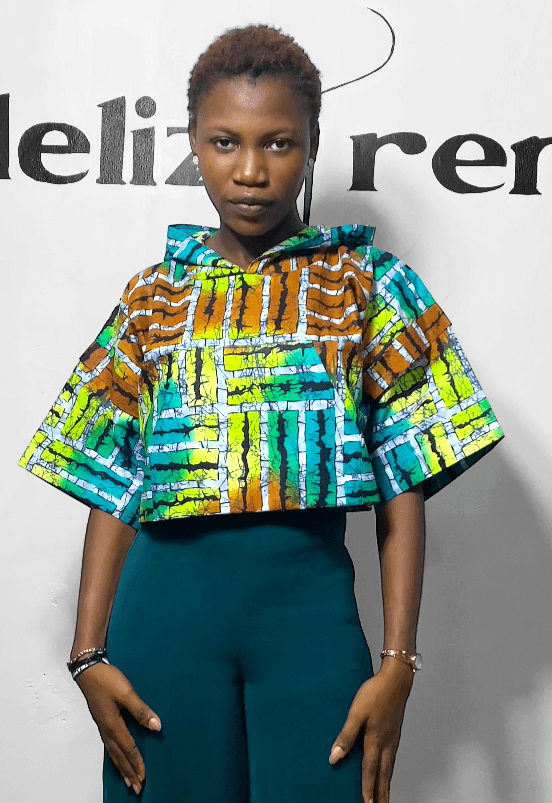 Cibe Women’s Green Ankara Hooded Buba Top With Front Pocket