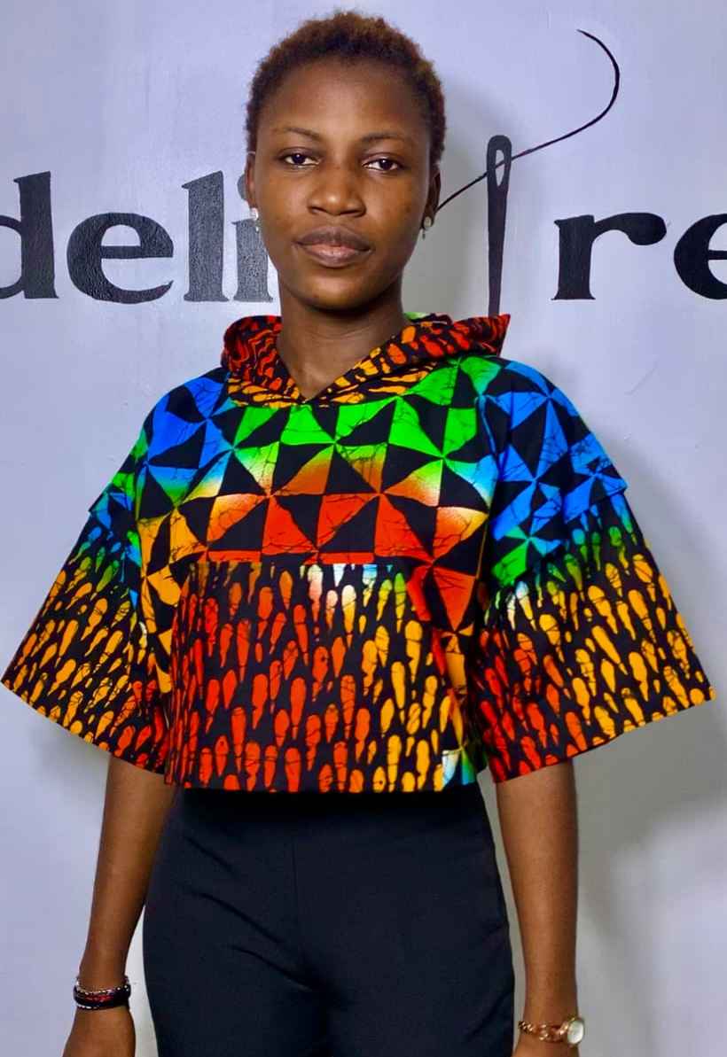 Cibe Women’s Ankara Hooded Buba Top With Front Pocket