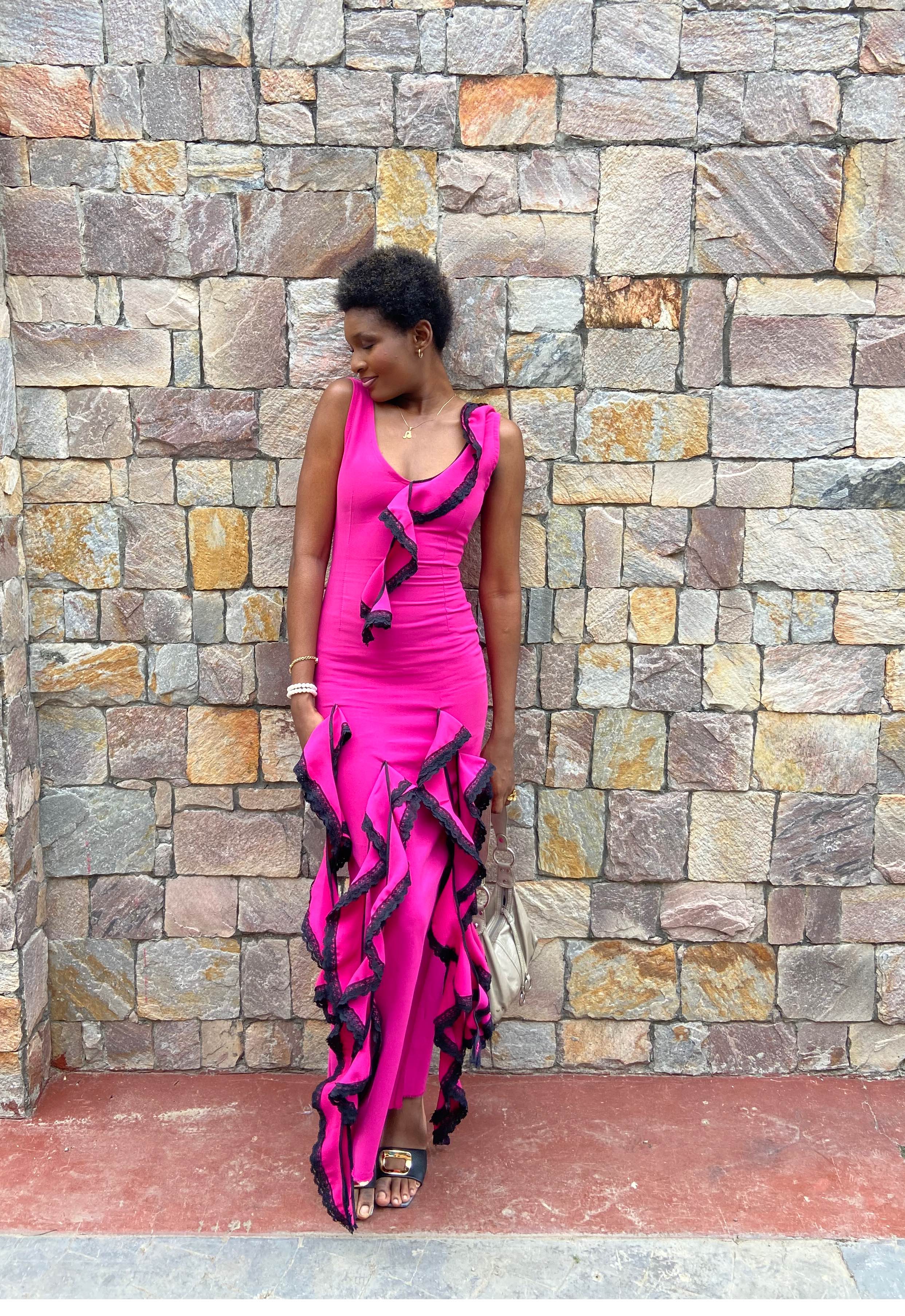 Ava Laila Lace-Trimmed V-Neck Gown