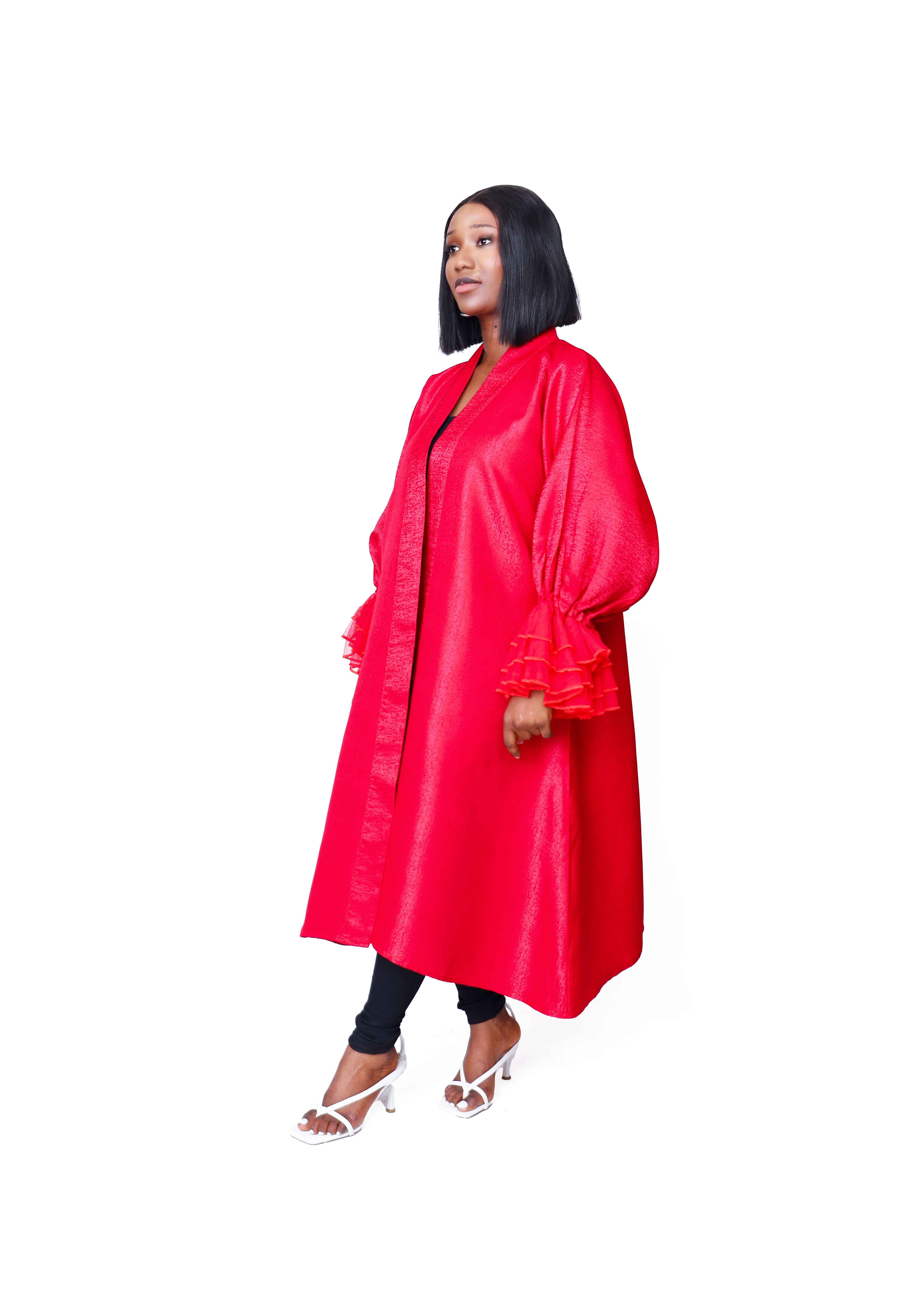 Mina Balloon Sleeve With Ruffle Midi Kimono