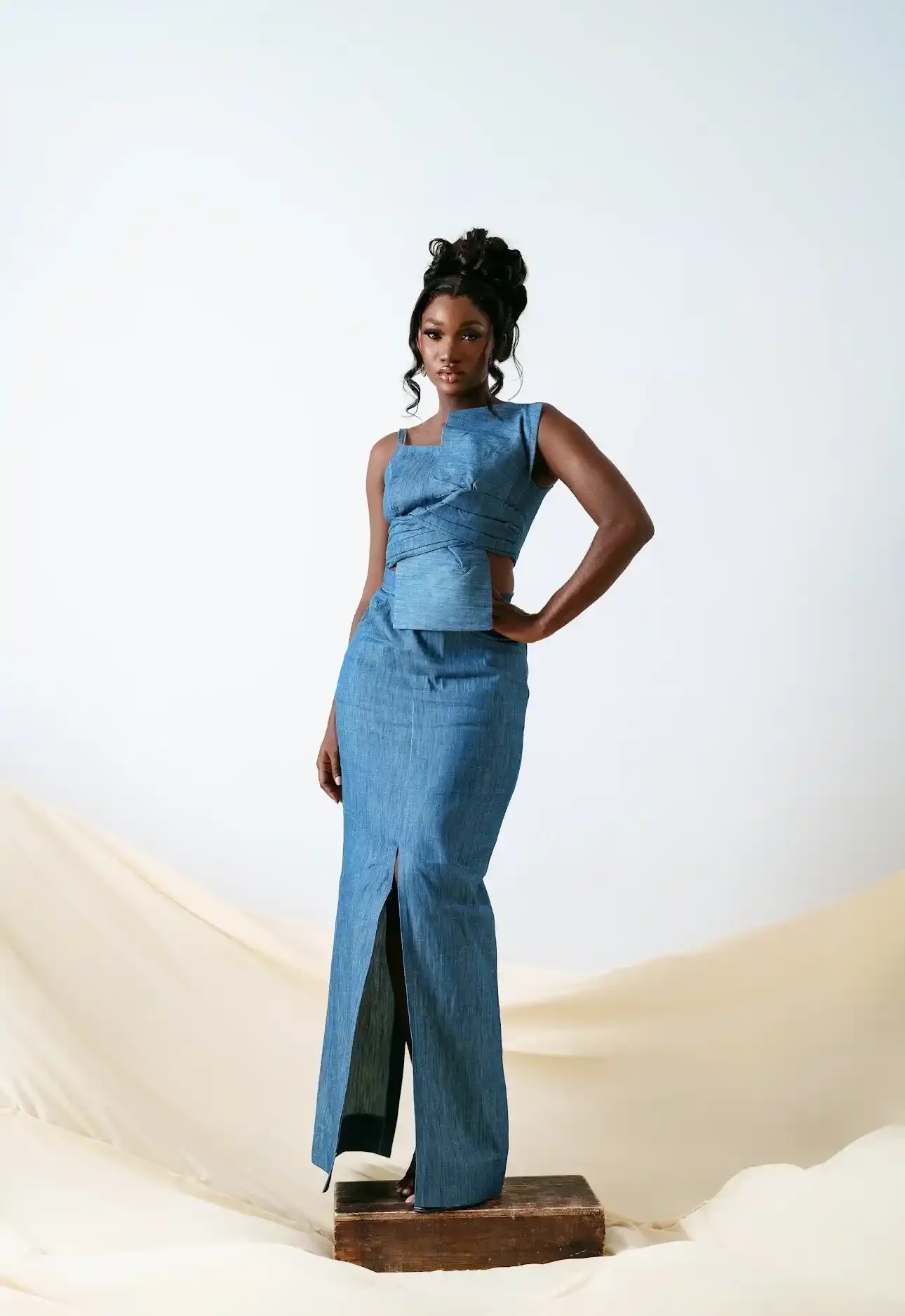 Celine Denim Skirt With Front And Back Pockets And Slits