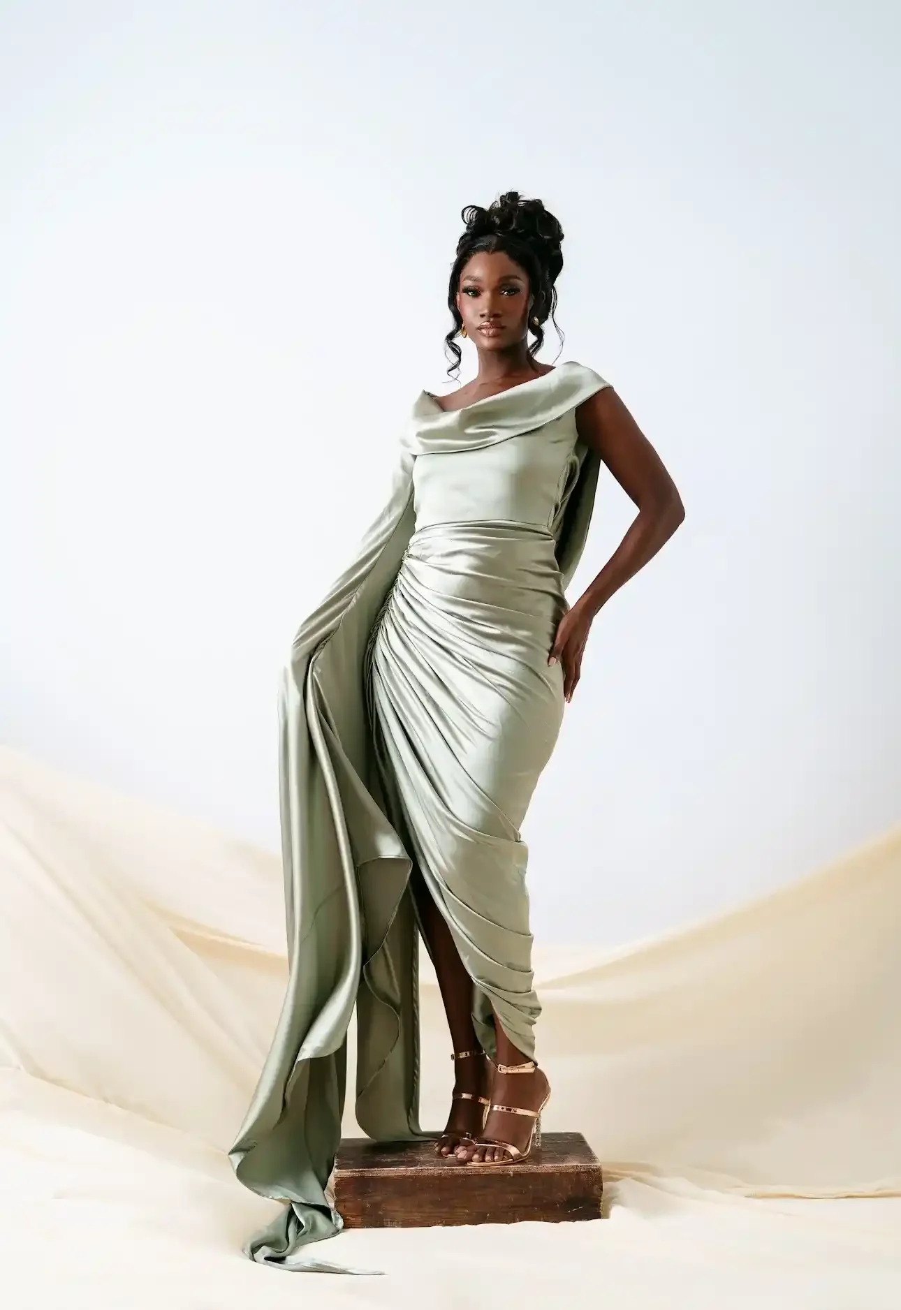 Lily Gown With Mono Long Sleeve And Ruched Draping