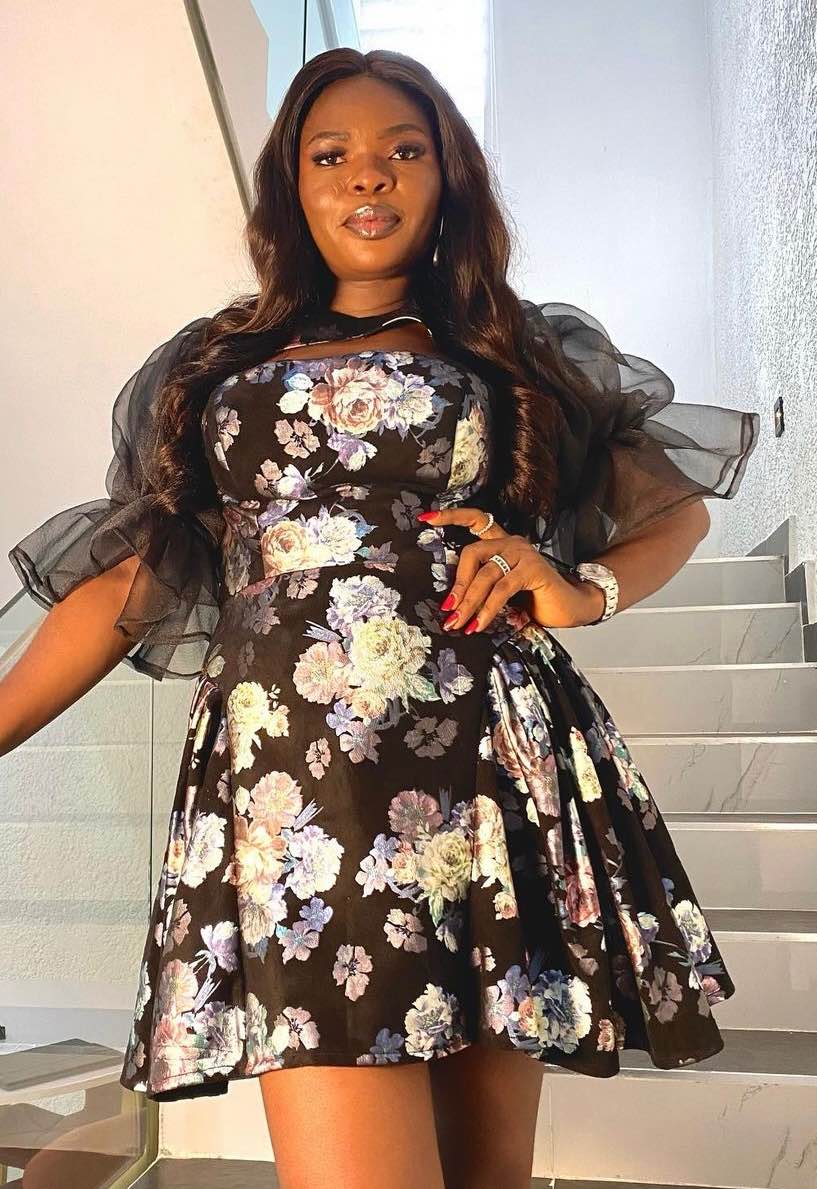 Adiza Velvet Damask Mini Dress With Organza Sleeves