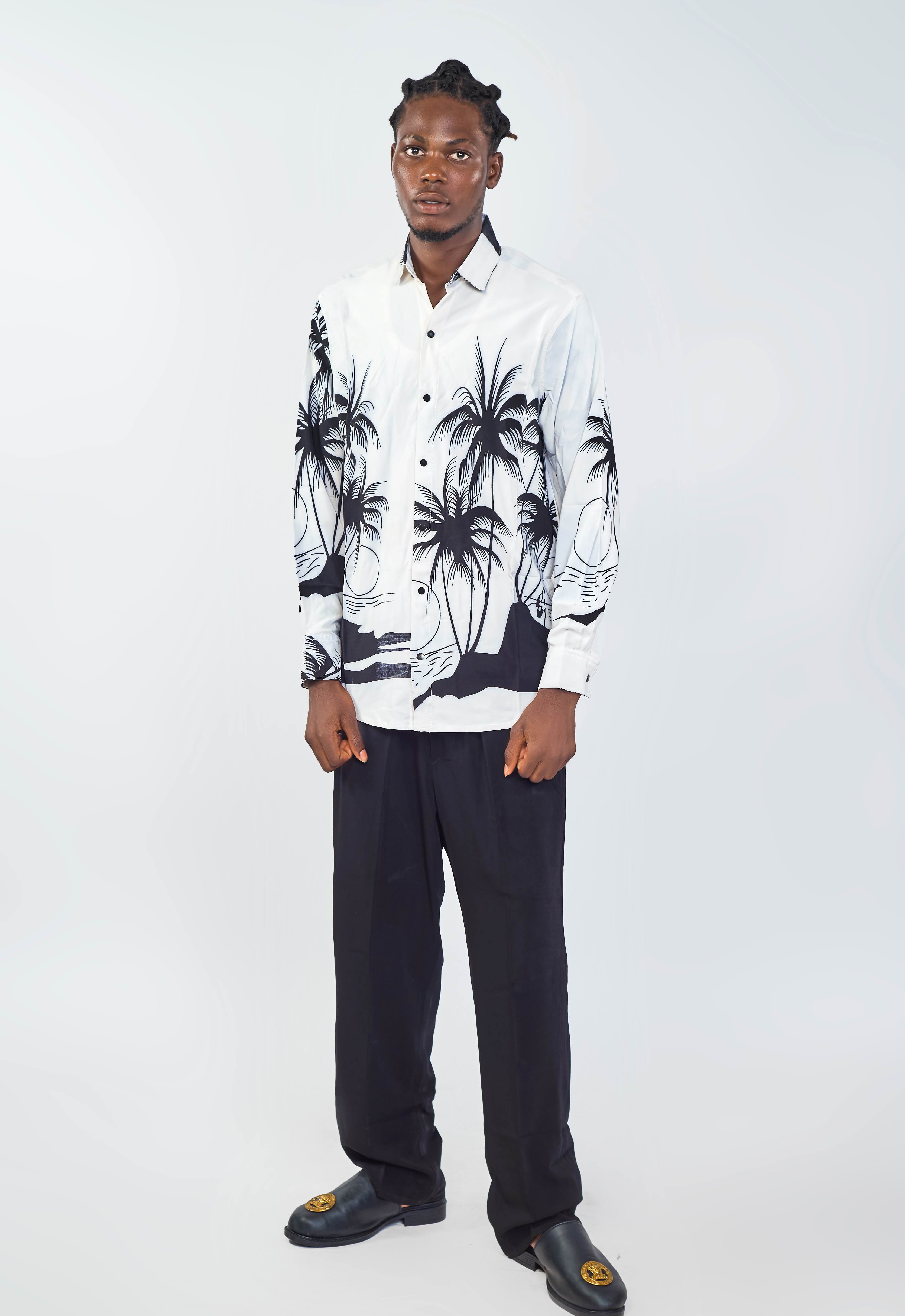 Beach Tree Patterned Button Down Shirt