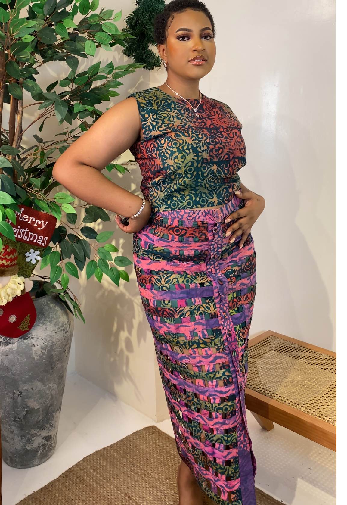 Tawa Adire Interwoven Crop Top And Midi Skirt Set