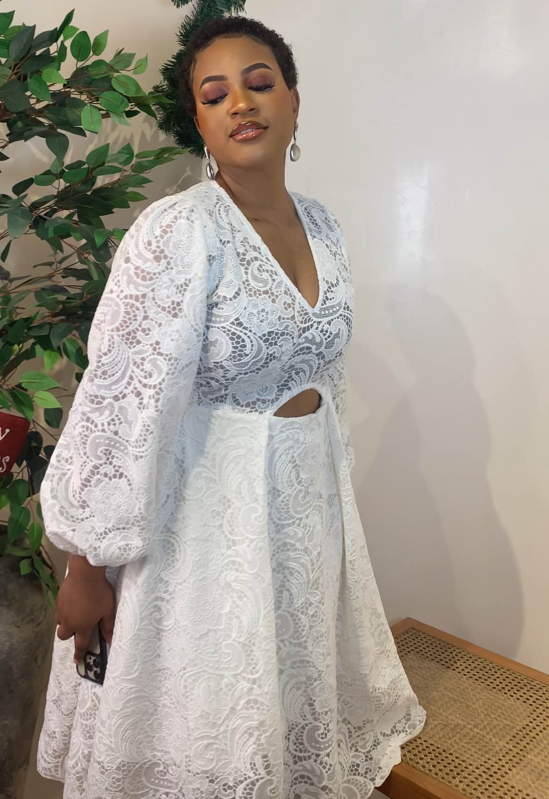 Mavis Elegant Cut-Out Midi Dress With Double Pleats – Premium Cord Lace