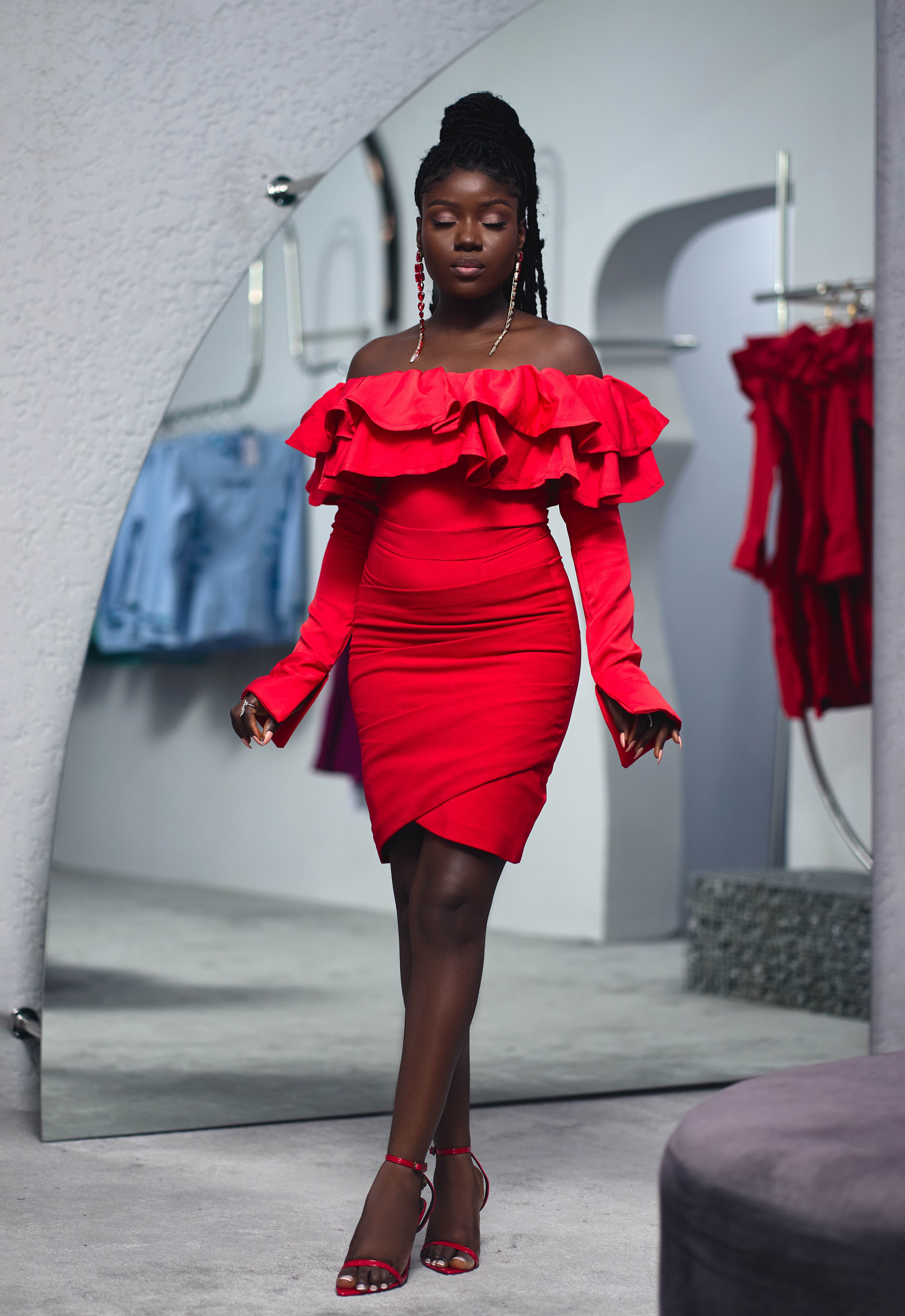 The Scarlet Luxe Dress – Bold Two-Tone Red Statement Piece