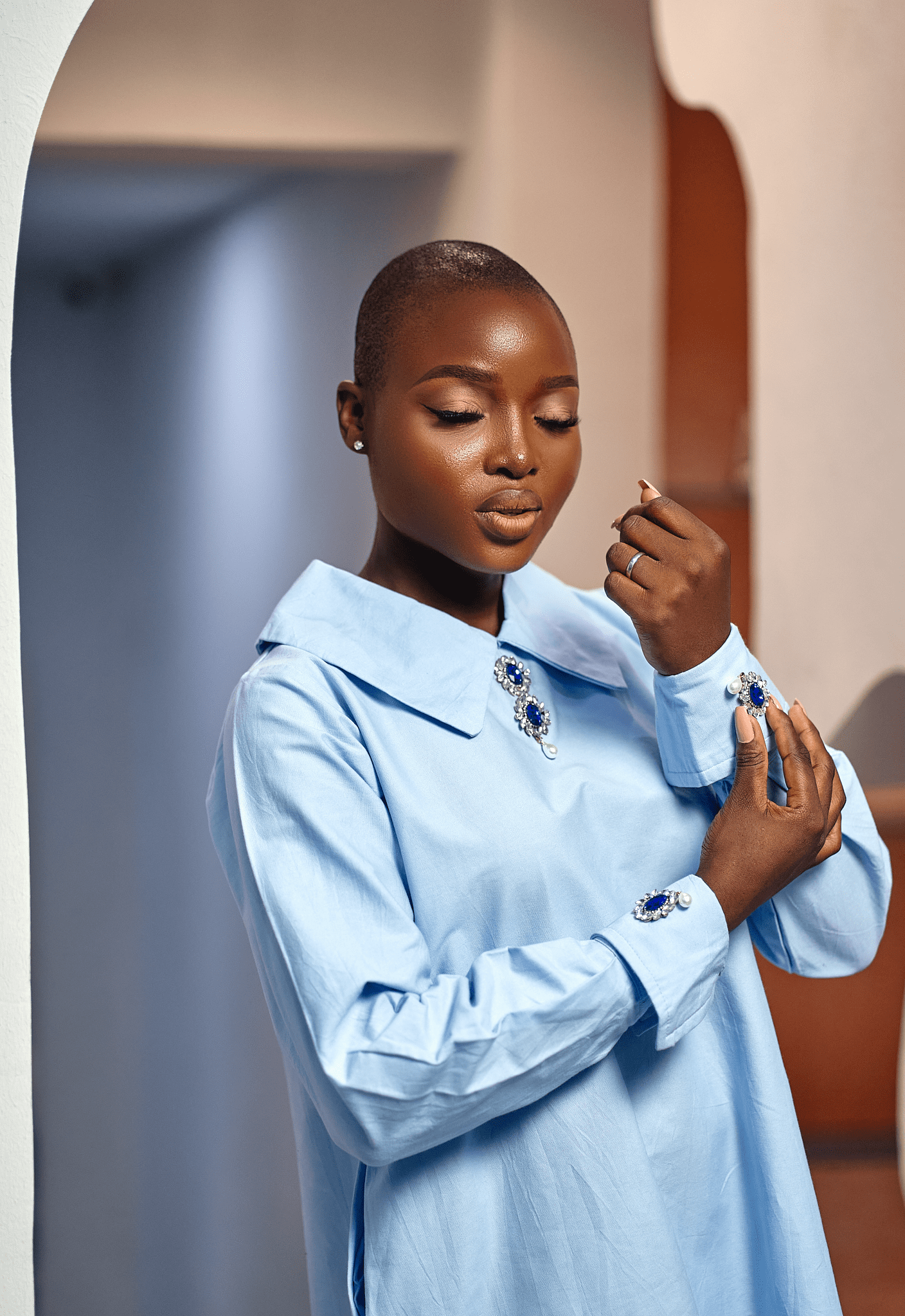 The Ocean Pearl Tunic Dress – Powder Blue Elegant Tunic