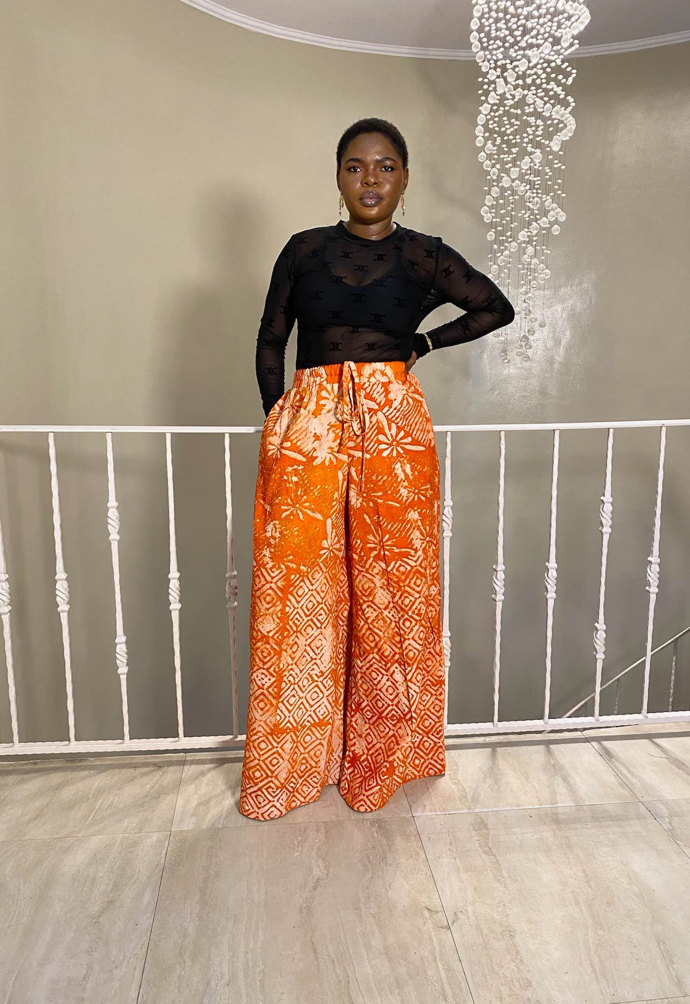 Kora Adire Stoned Palazzo Pants With Elastic Waistband