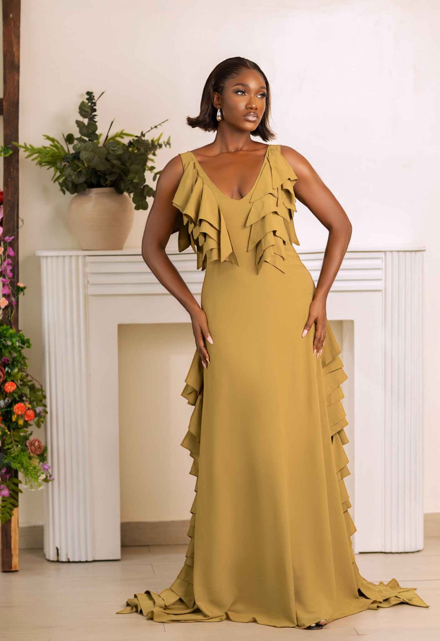 Valencia Dress With Front And Back Layered Ruffled Detailing