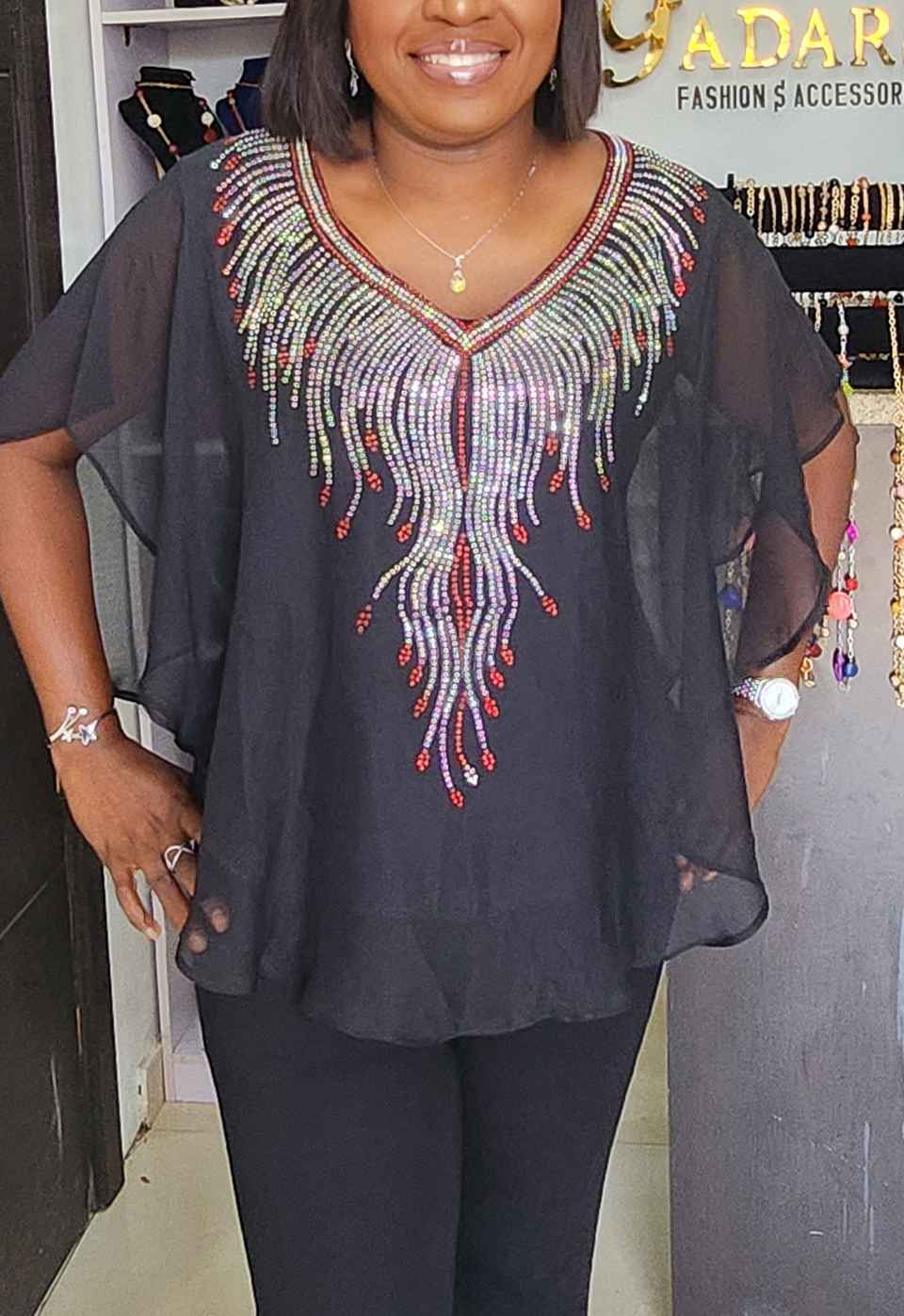 Bikki V-Neck Stoned Chiffon Blouse