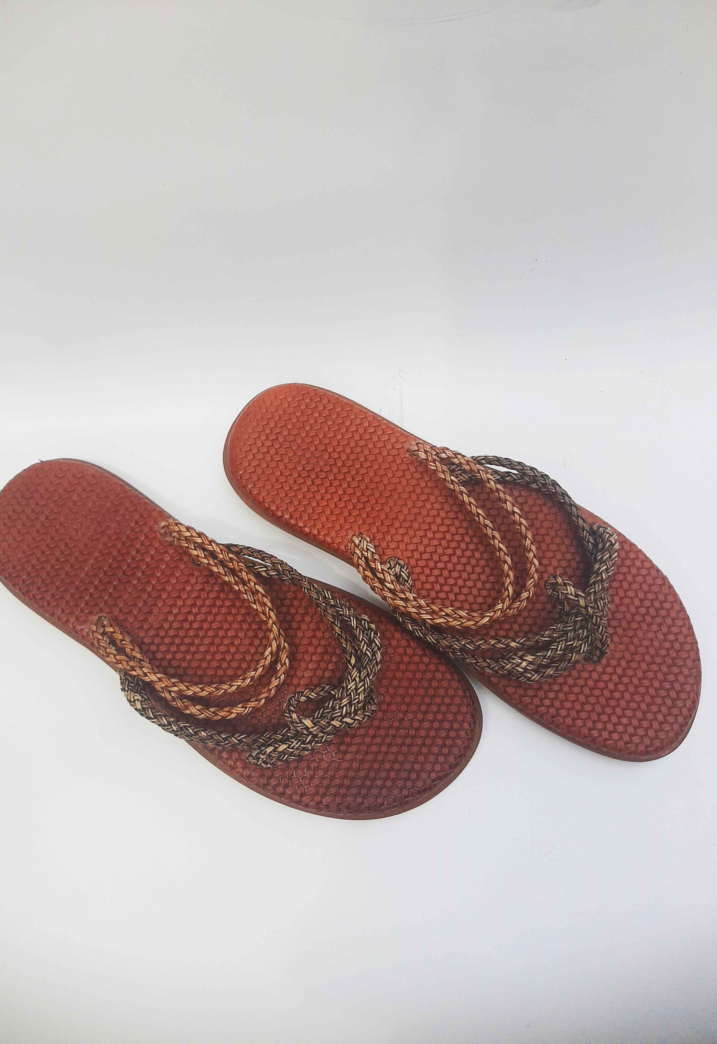 Basket-Weave Leather Slippers With Raffia-Inspired Straps