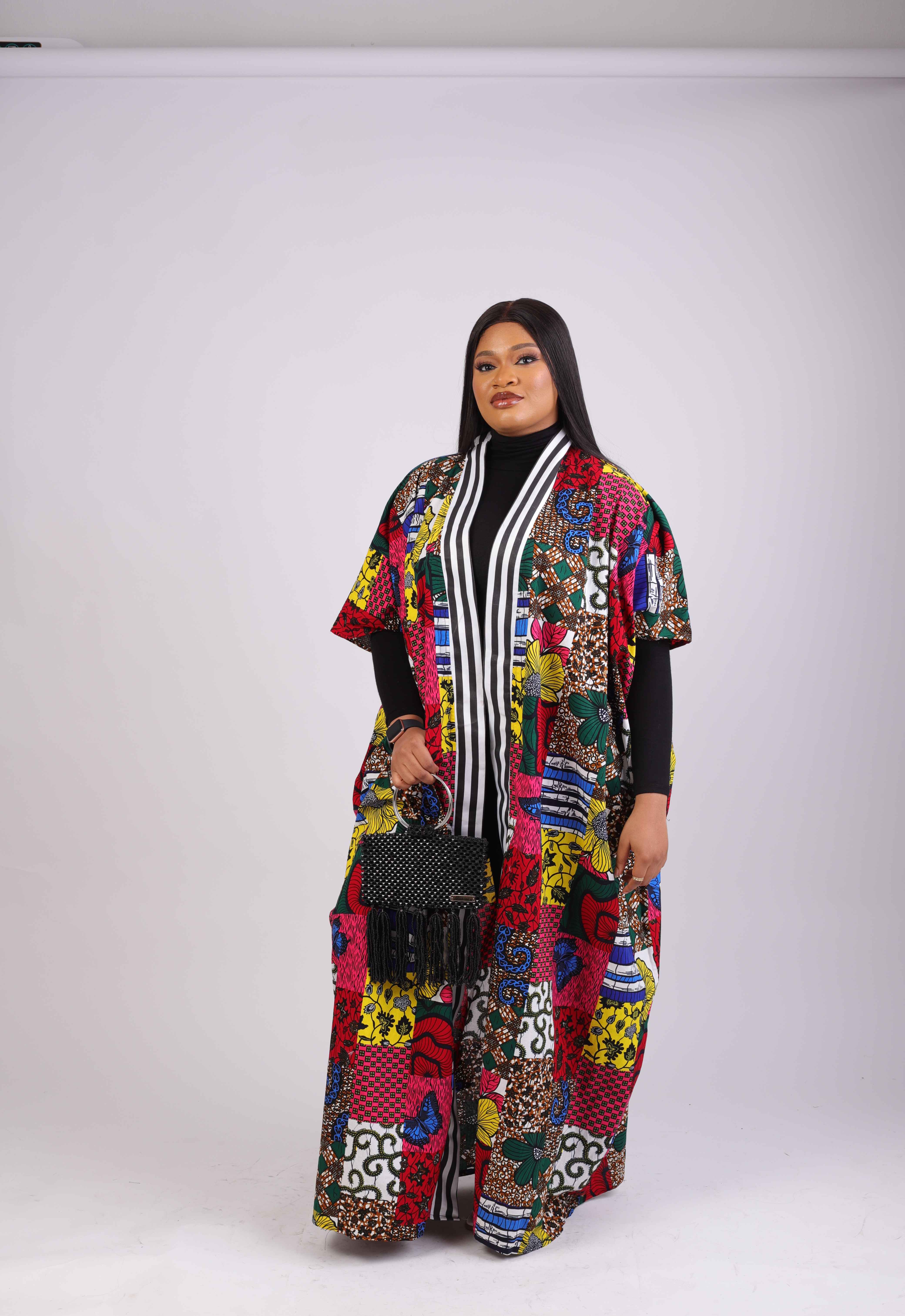 Kikongo African Patchwork Maxi Kimono