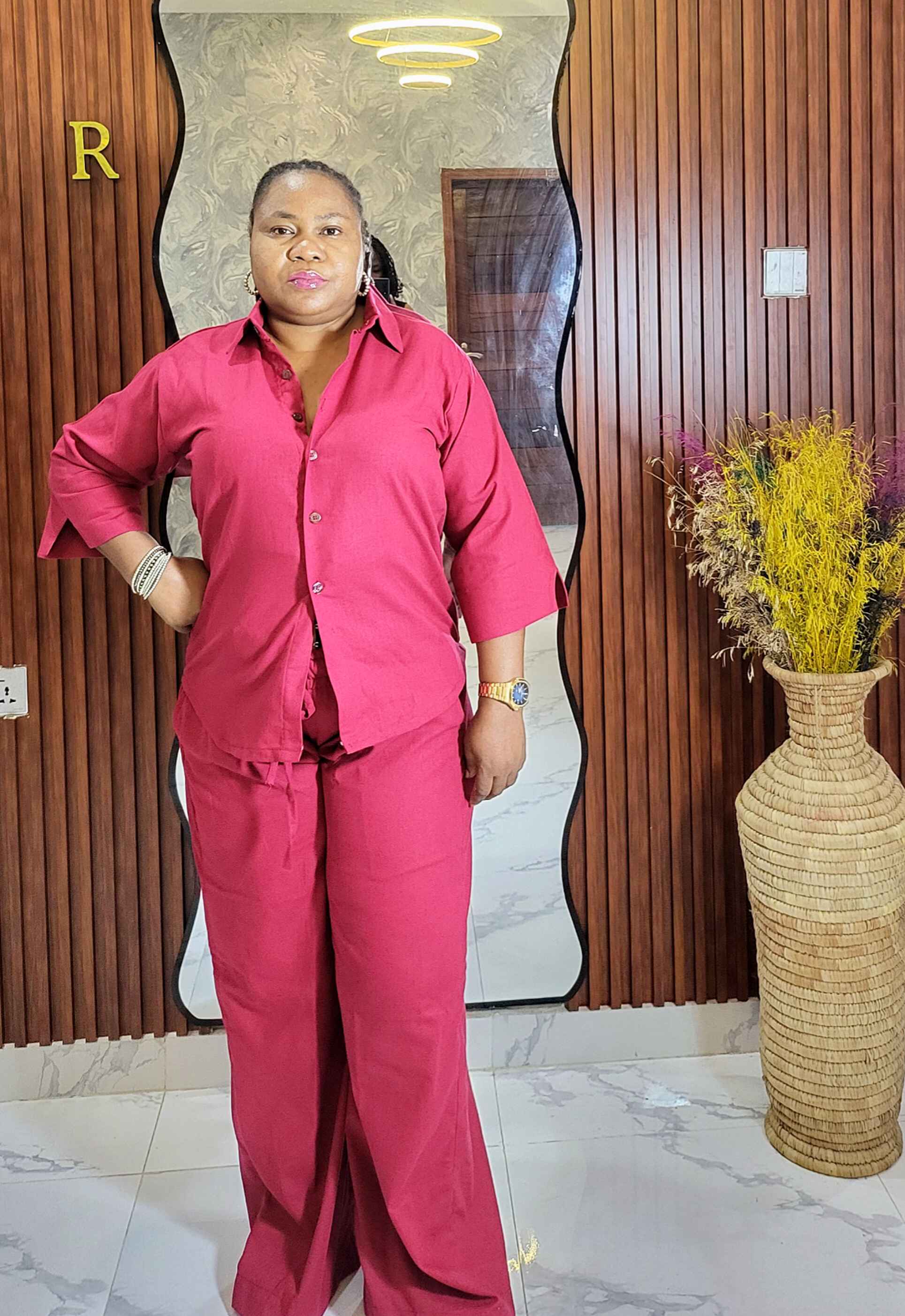 Savannah Breeze Linen Shirt And Pants Co-Ord Set - Burgundy