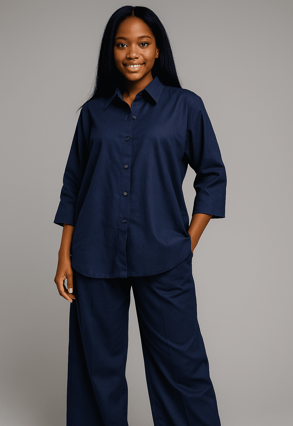 Savannah Breeze Linen Shirt And Pants Co-Ord Set - Navy Blue