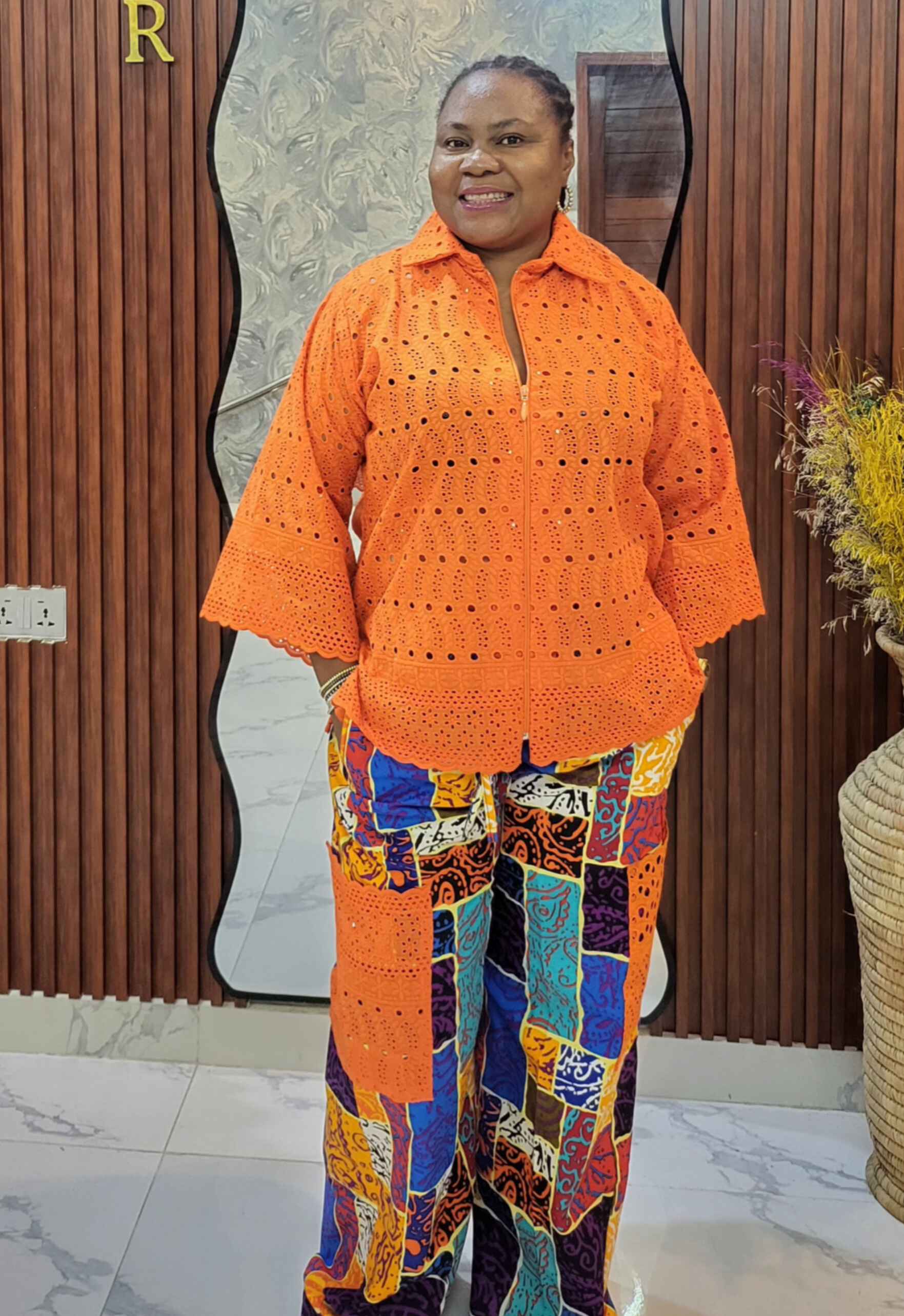 Heritage Bloom Ankara And Lace Co-Ord Set - Orange