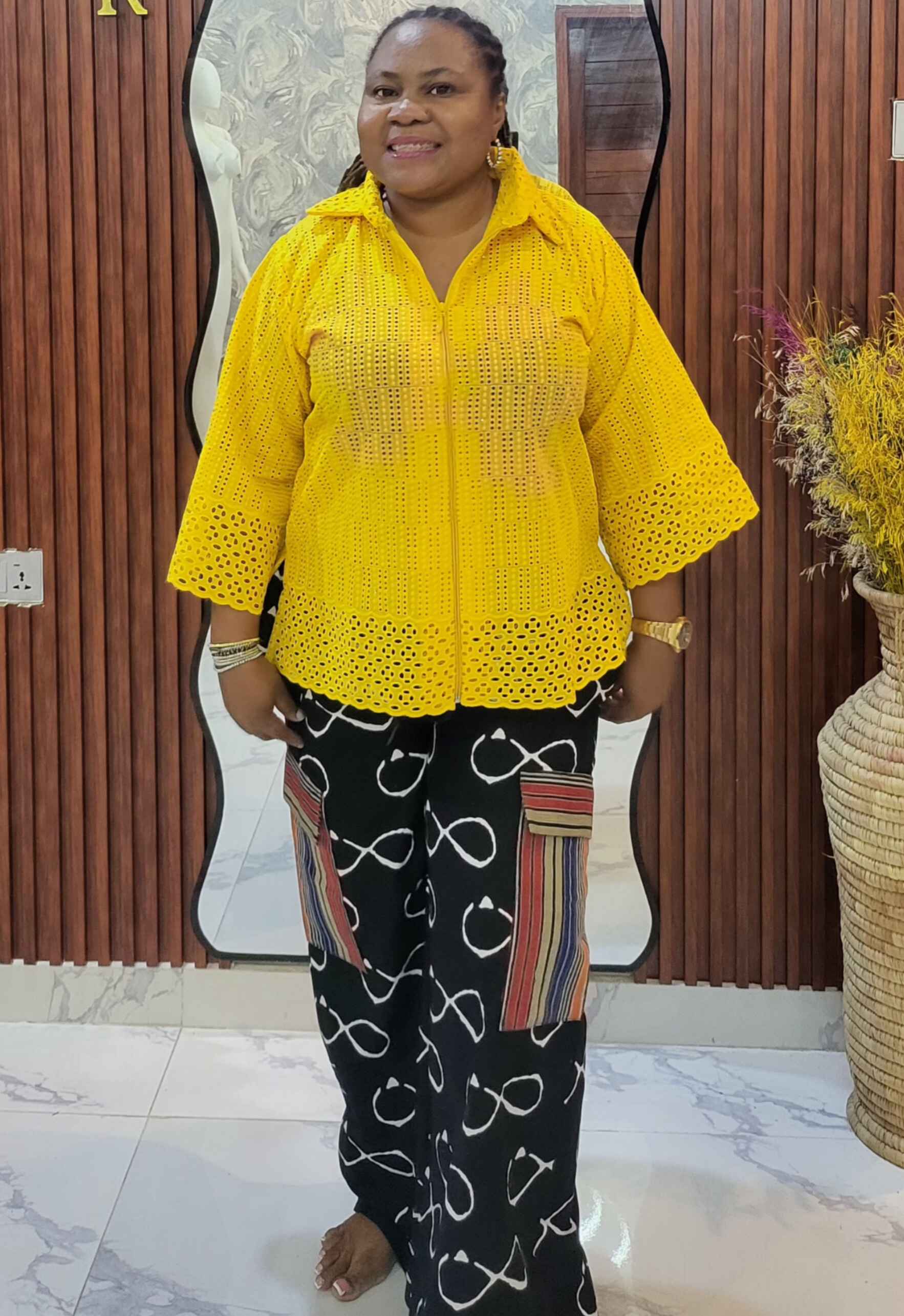Heritage Bloom Ankara And Lace Co-Ord Set - Yellow