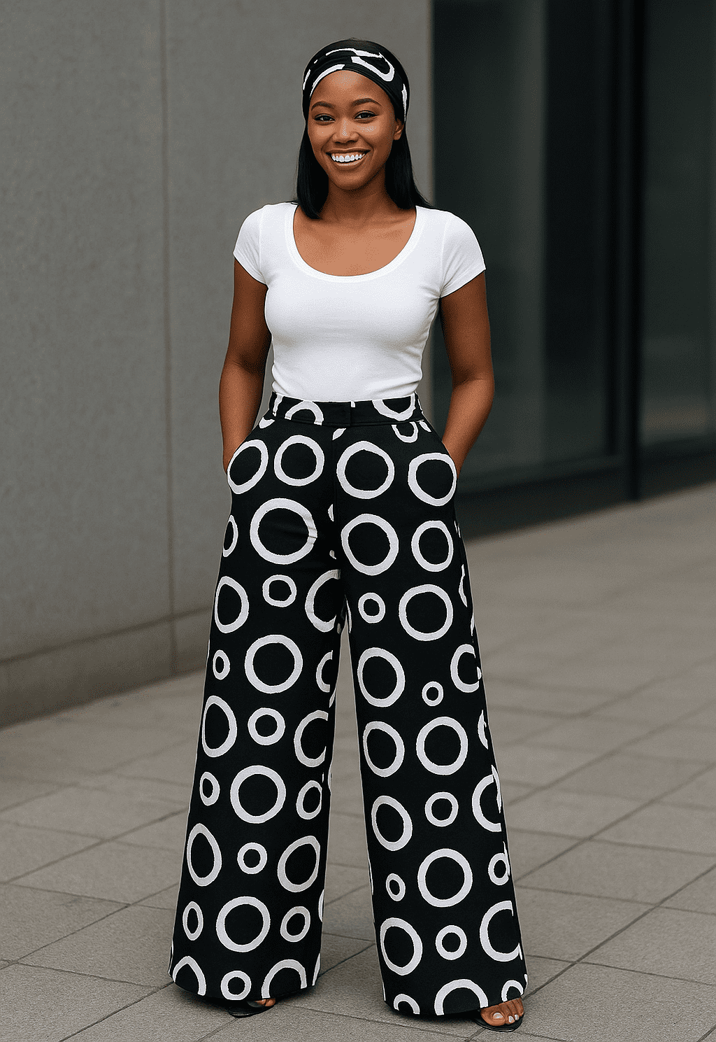 Ankara Monochrome Wide-Leg Pants And Headband Set
