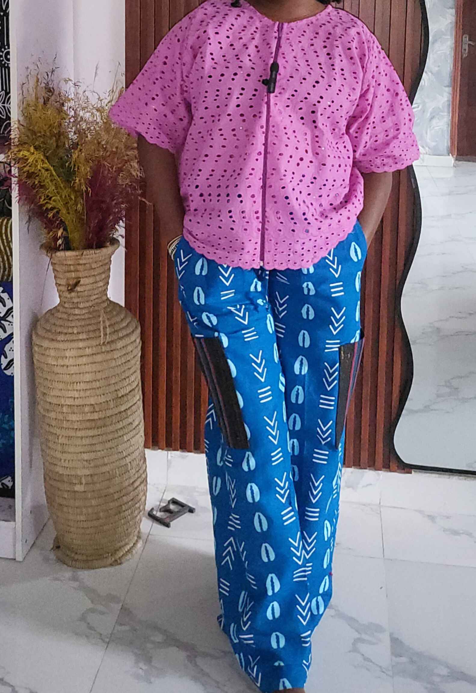Debby Cotton Zipper Top And Ankara Pocket Pants Set