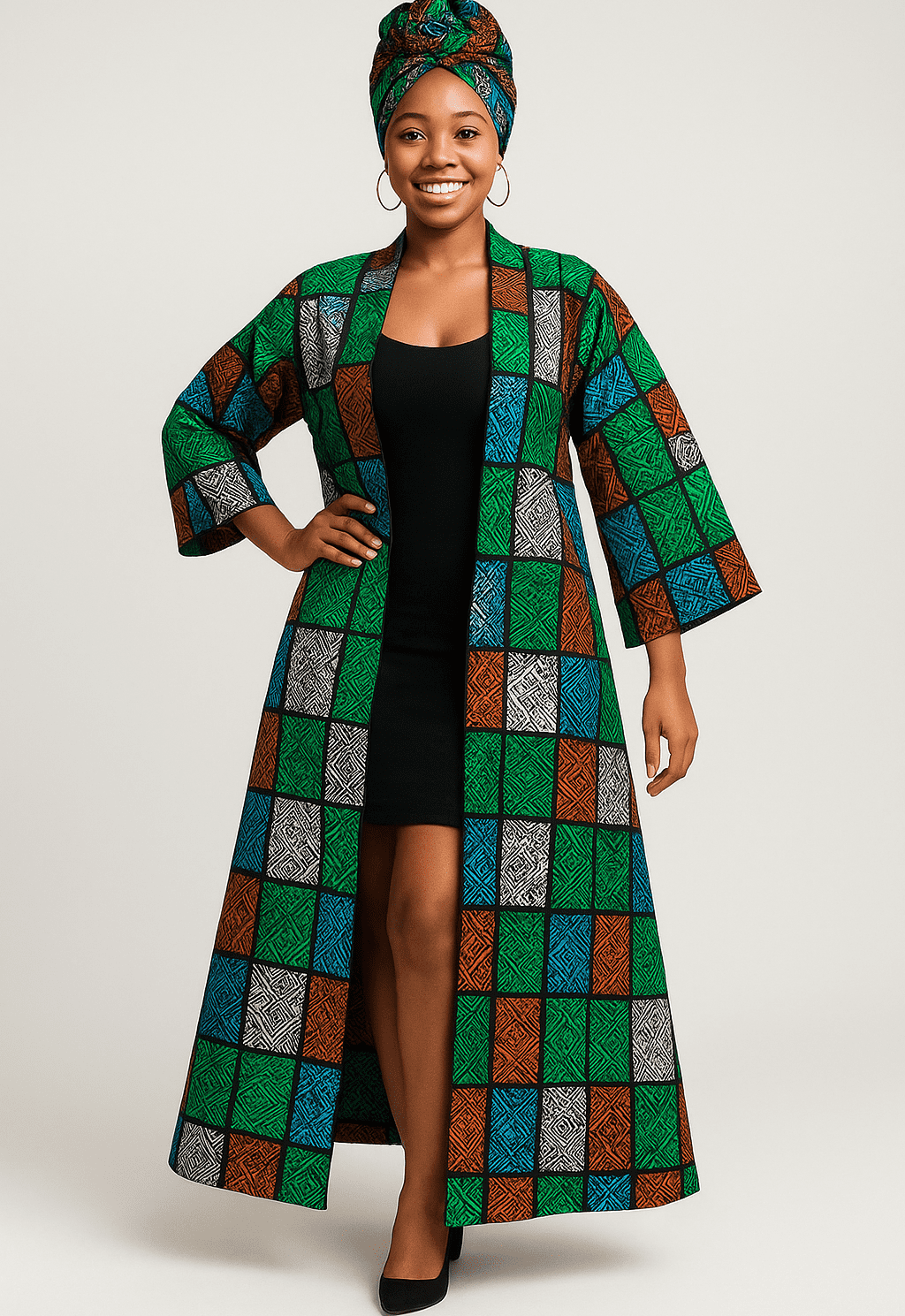 Sarai Multicolour Ankara Kimono Jacket With Matching Headwrap