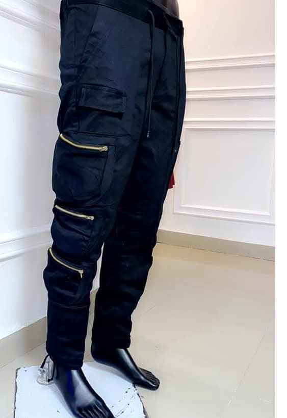 Black Combat Chinos with Gold-Zip Side Pockets