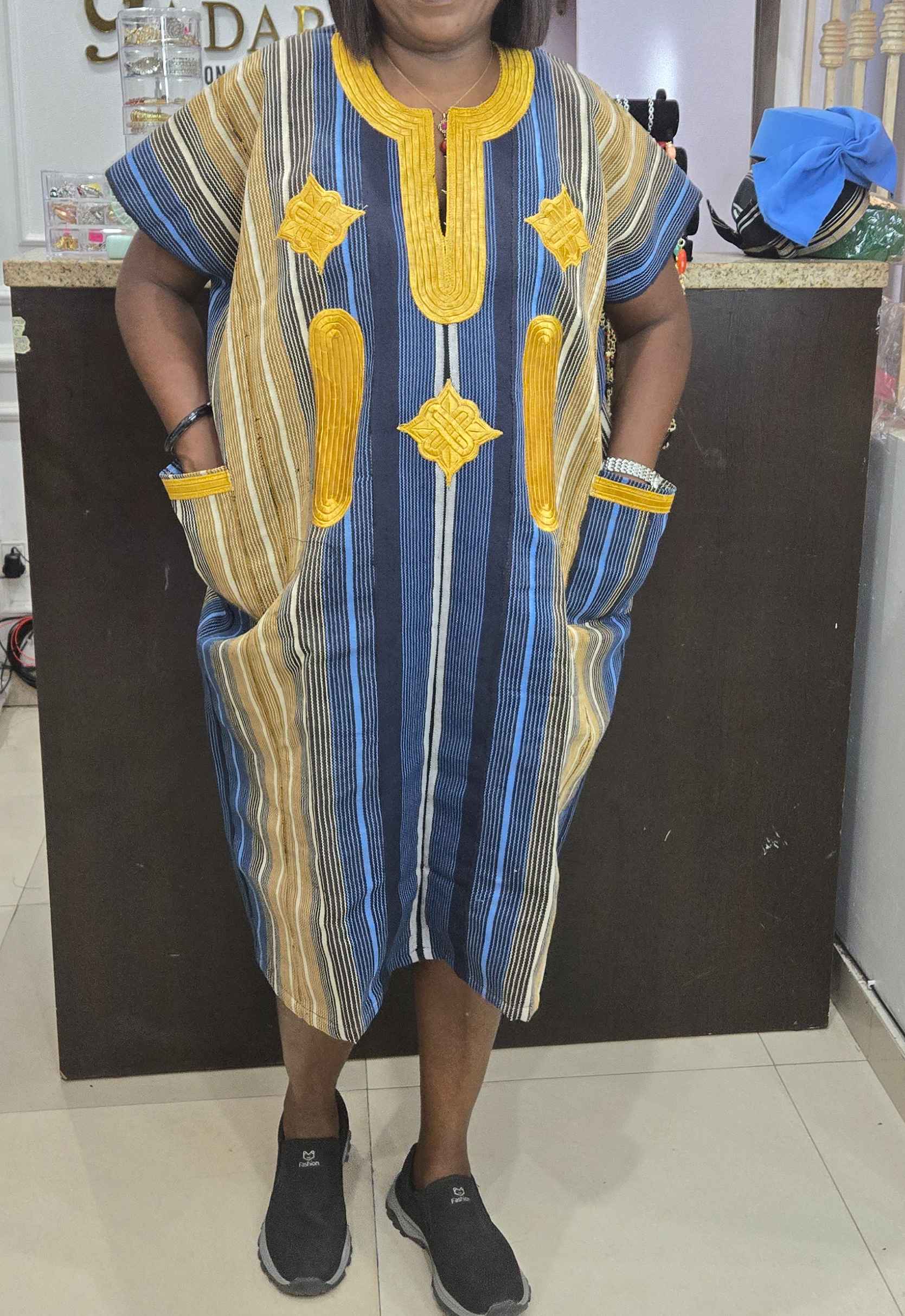 Cicil Embroidered Aso Oke Danshiki Dress - Gold