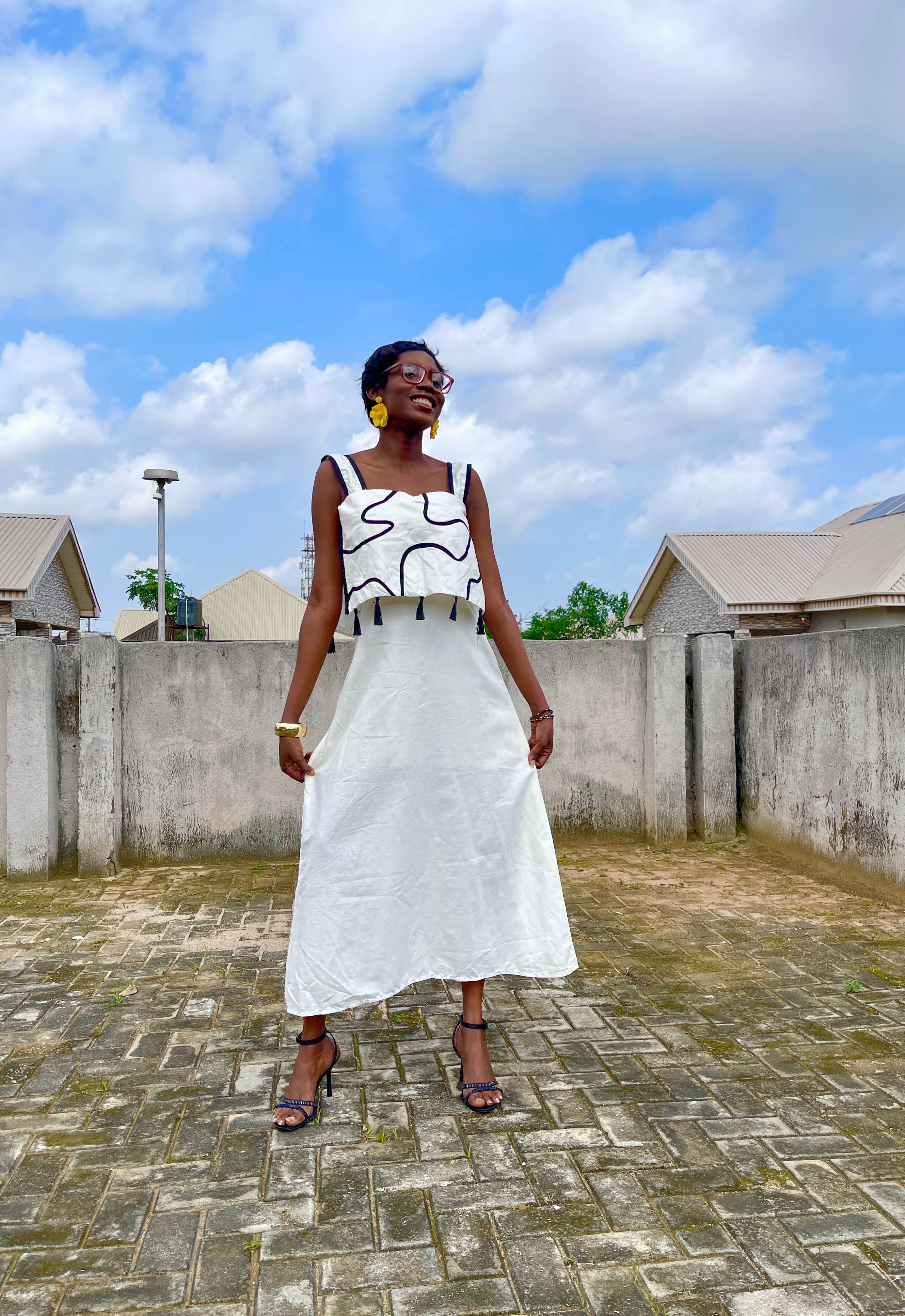 Tiwi Linen A-Line Dress With Cape And Tassel Detailing