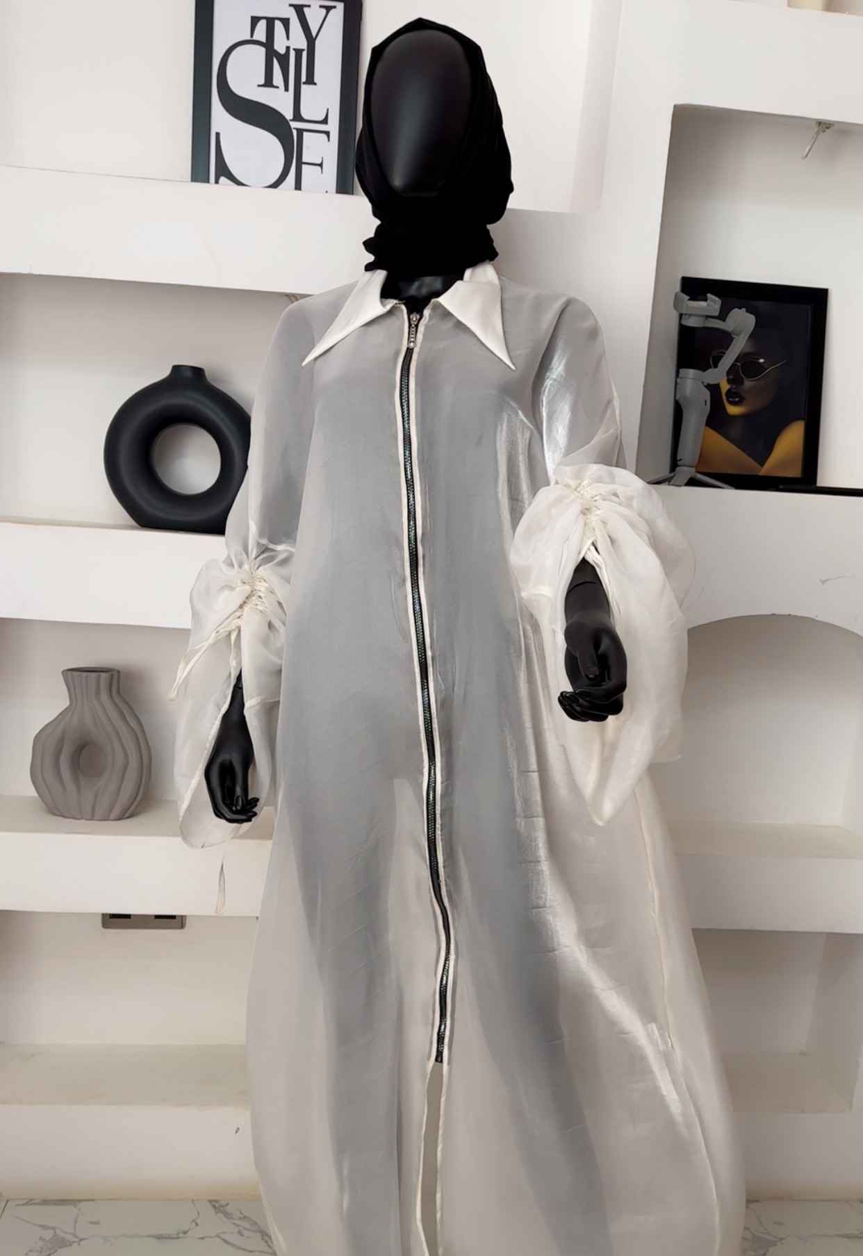 White Blossom See Through Kimono With Front Zipper