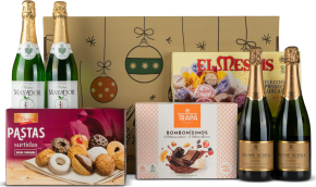 Estuche de Navidad Brindis Nº810 - 2 Bot. Cava y 2 Bot. Sidra + Pastas y Bombones