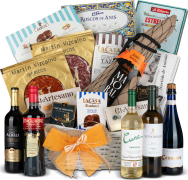 Cuévano de Navidad Nº39 - Jamón Serrano Bodega 6,5kg + Vinos y Turrones