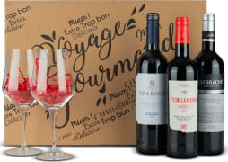 Estuche Navidad Vinos Nº101 - 3 Botellas Vino Tinto + 2 Copas de cristal