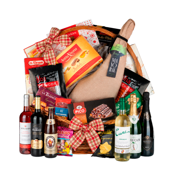 Cesta de Navidad 1 Piso Nº35 - Jamón Serrano Bodega 6,5kg y Embutidos + Selección de Vinos
