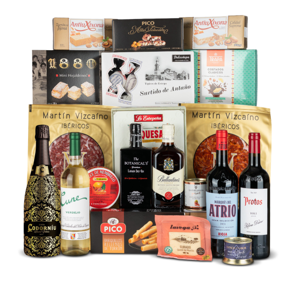 Lote de Navidad Nº17 - Ginebra, Whisky Ballantine's y Surtido de Vinos + Embutido Loncheado y Queso