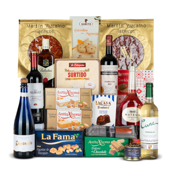 Lote de Navidad Nº13 - Whisky Ballantine's y 5 Vinos + Ibéricos y Turrones Antiu Xixona