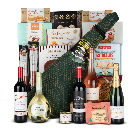Lote de Navidad Nº23 - Variedad de Vinos + Jamón Gran Reserva Bohorquez 6,5kg y Dulces Navideños