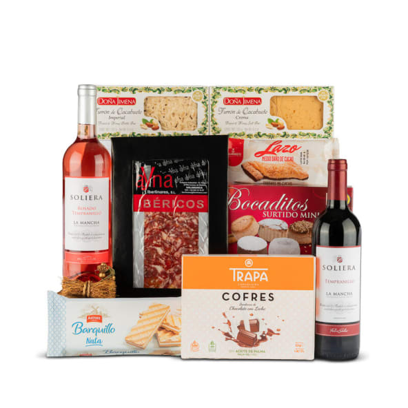 Lote Navidad Nº2 - Vino Tinto Tempranillo y Rosado Soliera + Embutido con dulces navidad