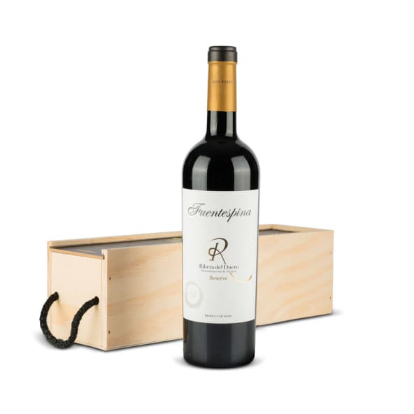 Estuche Madera Vino Navidad Nº6125N - Botella Vino Tinto FUENTESPINA Reserva Ribera Duero