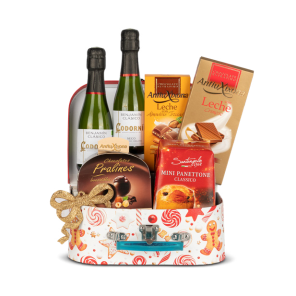 Maletín de Navidad Tú y Yo Nº506 - Cava Codorníu + Panettone y Chocolates Antiu Xixona