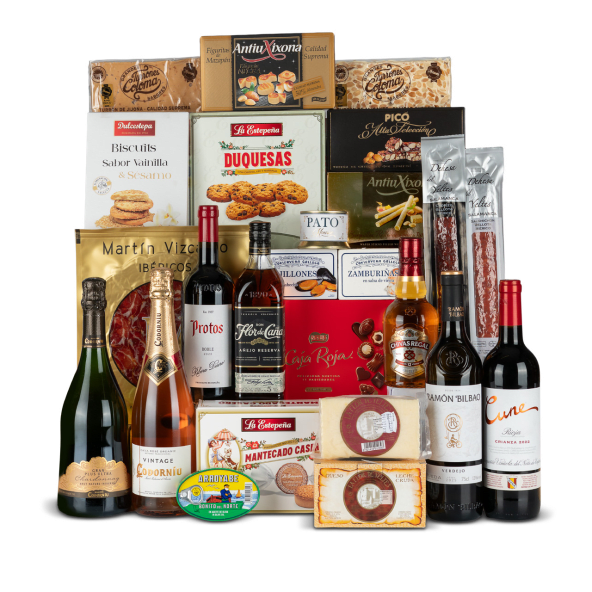 Lote de Navidad Nº22 - Whisky Chivas, Ron Flor de Caña y Vinos + Surtido de Ibéricos y Queso